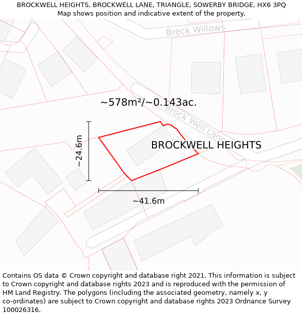 BROCKWELL HEIGHTS, BROCKWELL LANE, TRIANGLE, SOWERBY BRIDGE, HX6 3PQ: Plot and title map