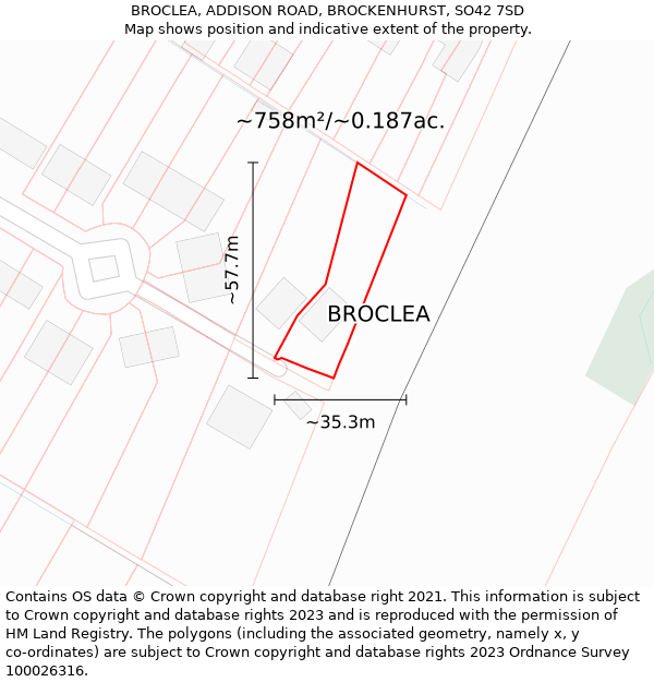 BROCLEA, ADDISON ROAD, BROCKENHURST, SO42 7SD: Plot and title map