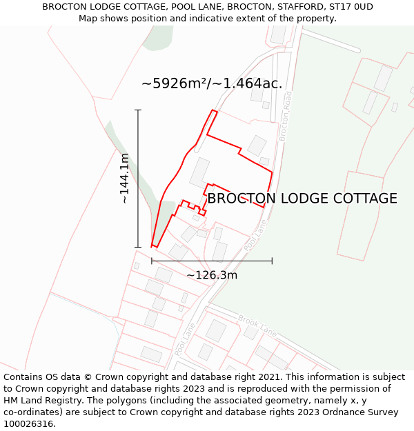 BROCTON LODGE COTTAGE, POOL LANE, BROCTON, STAFFORD, ST17 0UD: Plot and title map