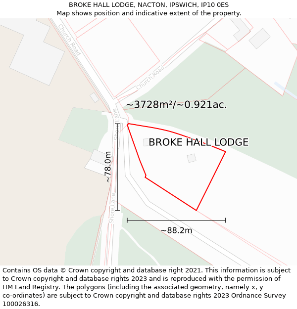 BROKE HALL LODGE, NACTON, IPSWICH, IP10 0ES: Plot and title map