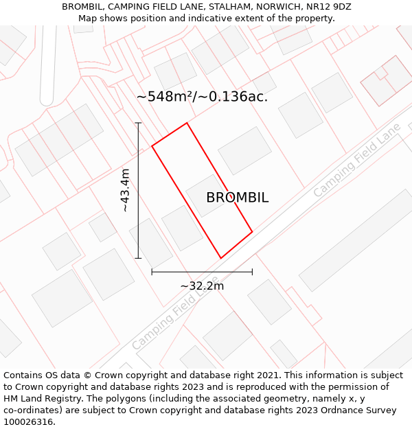 BROMBIL, CAMPING FIELD LANE, STALHAM, NORWICH, NR12 9DZ: Plot and title map