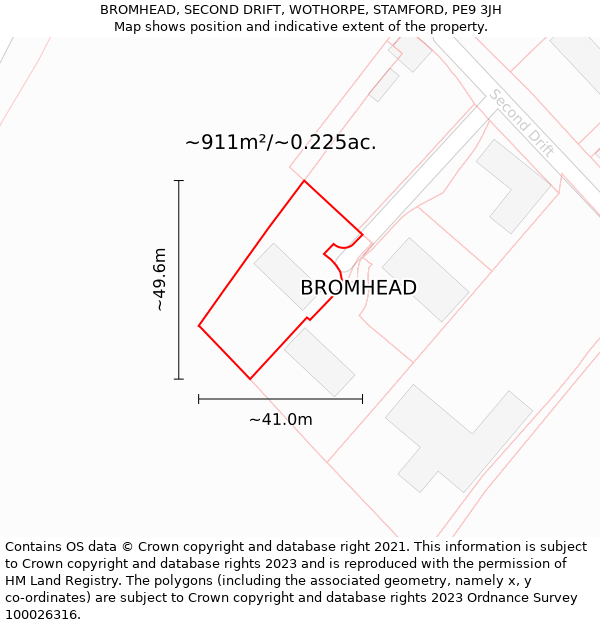 BROMHEAD, SECOND DRIFT, WOTHORPE, STAMFORD, PE9 3JH: Plot and title map