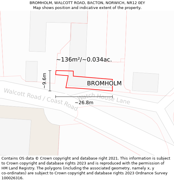 BROMHOLM, WALCOTT ROAD, BACTON, NORWICH, NR12 0EY: Plot and title map