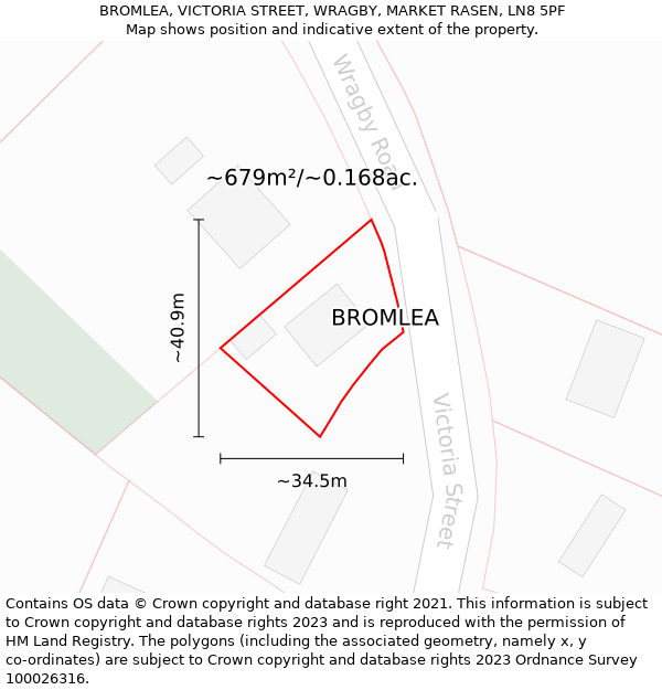 BROMLEA, VICTORIA STREET, WRAGBY, MARKET RASEN, LN8 5PF: Plot and title map