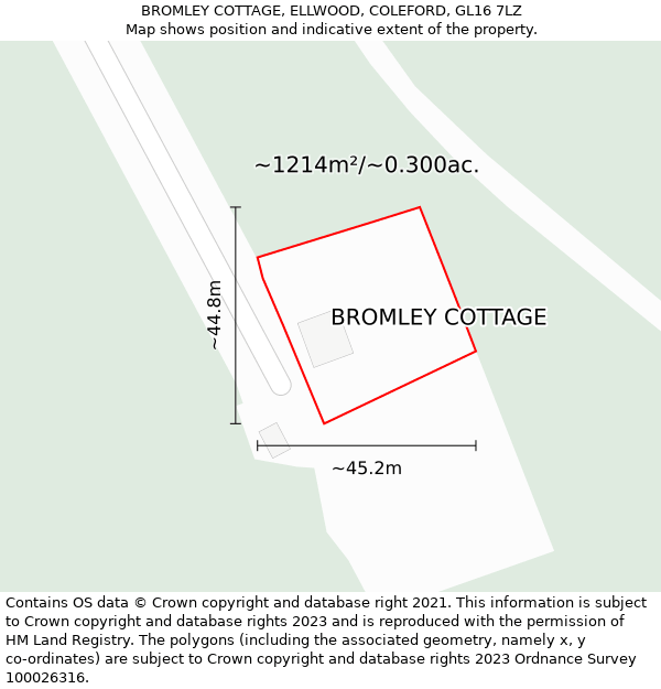 BROMLEY COTTAGE, ELLWOOD, COLEFORD, GL16 7LZ: Plot and title map
