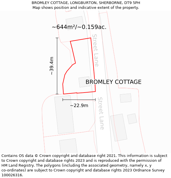 BROMLEY COTTAGE, LONGBURTON, SHERBORNE, DT9 5PH: Plot and title map