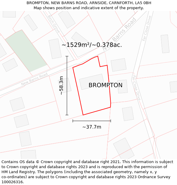 BROMPTON, NEW BARNS ROAD, ARNSIDE, CARNFORTH, LA5 0BH: Plot and title map