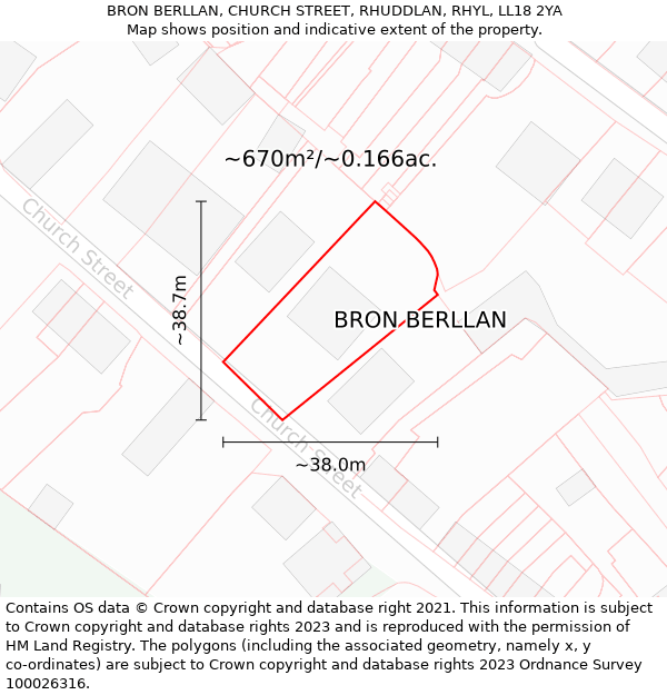 BRON BERLLAN, CHURCH STREET, RHUDDLAN, RHYL, LL18 2YA: Plot and title map