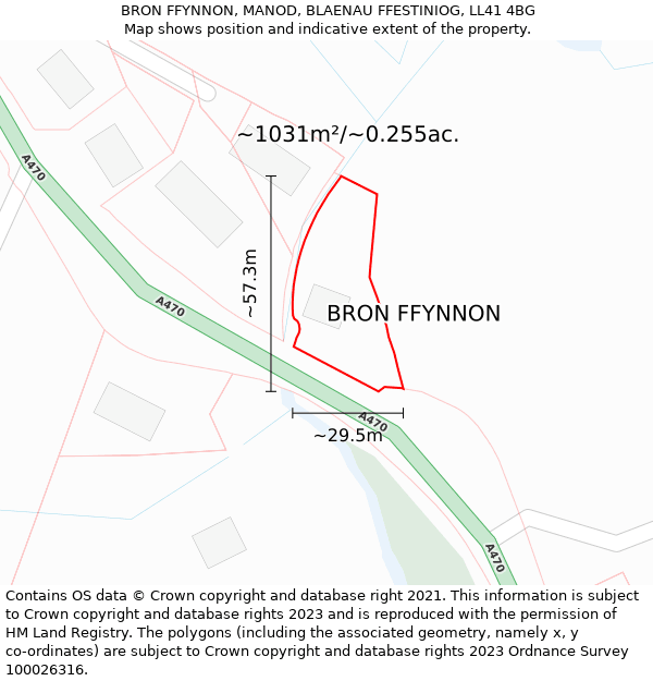 BRON FFYNNON, MANOD, BLAENAU FFESTINIOG, LL41 4BG: Plot and title map