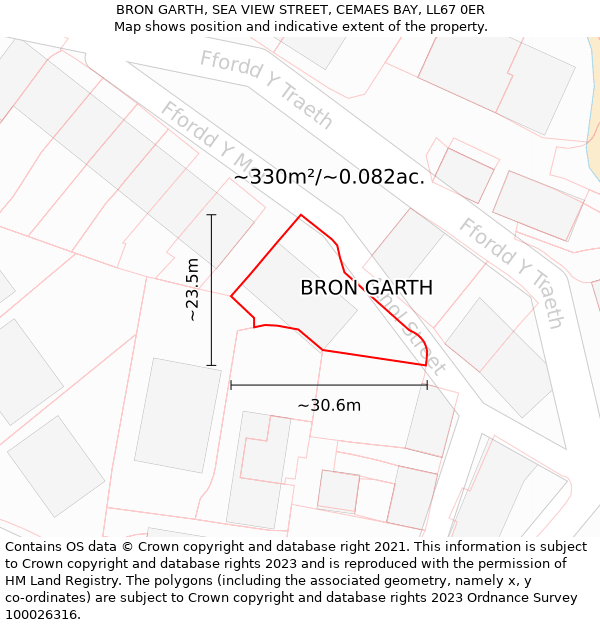 BRON GARTH, SEA VIEW STREET, CEMAES BAY, LL67 0ER: Plot and title map