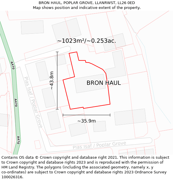 BRON HAUL, POPLAR GROVE, LLANRWST, LL26 0ED: Plot and title map