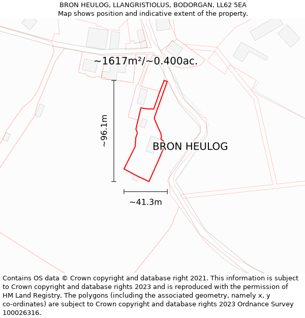 BRON HEULOG, LLANGRISTIOLUS, BODORGAN, LL62 5EA: Plot and title map