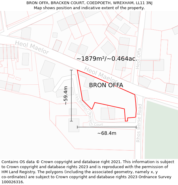 BRON OFFA, BRACKEN COURT, COEDPOETH, WREXHAM, LL11 3NJ: Plot and title map