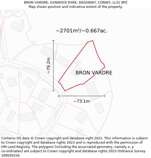 BRON VARDRE, GANNOCK PARK, DEGANWY, CONWY, LL31 9PZ: Plot and title map