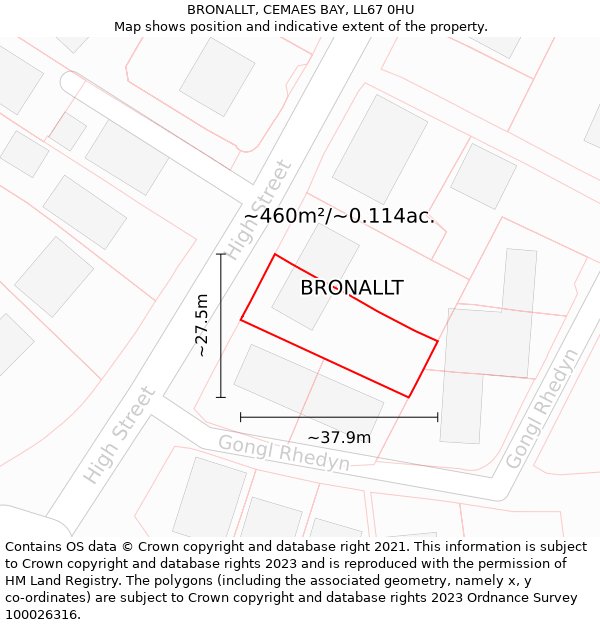 BRONALLT, CEMAES BAY, LL67 0HU: Plot and title map