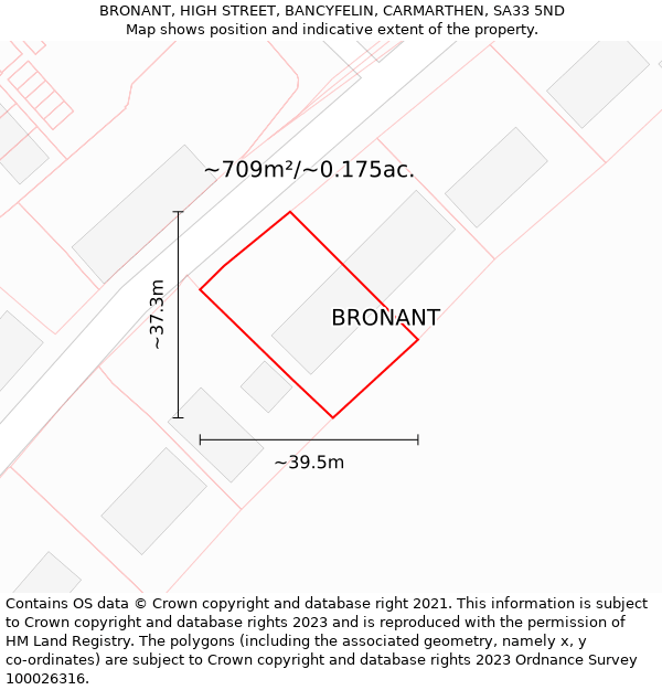 BRONANT, HIGH STREET, BANCYFELIN, CARMARTHEN, SA33 5ND: Plot and title map