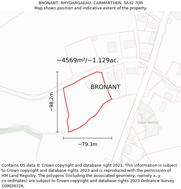 BRONANT, RHYDARGAEAU, CARMARTHEN, SA32 7DR: Plot and title map