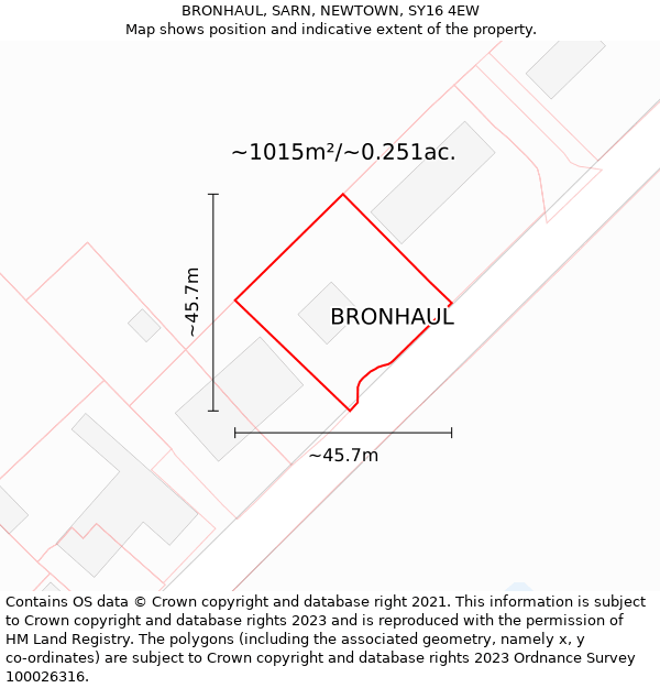 BRONHAUL, SARN, NEWTOWN, SY16 4EW: Plot and title map