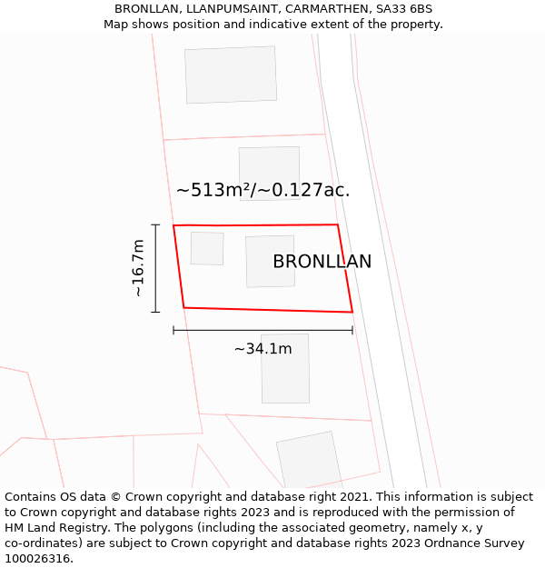 BRONLLAN, LLANPUMSAINT, CARMARTHEN, SA33 6BS: Plot and title map