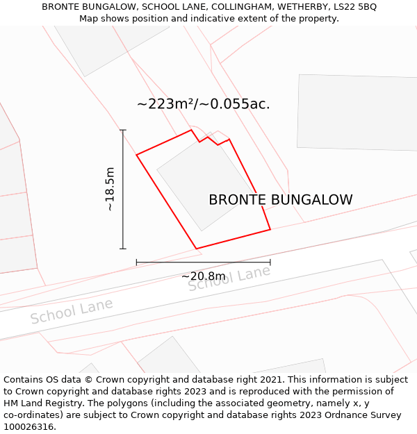 BRONTE BUNGALOW, SCHOOL LANE, COLLINGHAM, WETHERBY, LS22 5BQ: Plot and title map