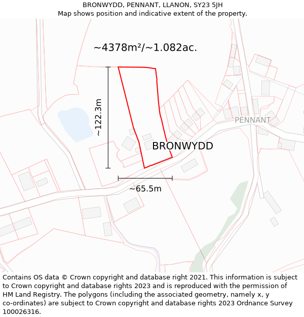 BRONWYDD, PENNANT, LLANON, SY23 5JH: Plot and title map