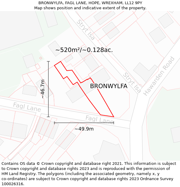 BRONWYLFA, FAGL LANE, HOPE, WREXHAM, LL12 9PY: Plot and title map