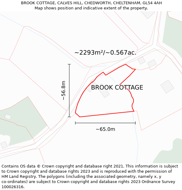 BROOK COTTAGE, CALVES HILL, CHEDWORTH, CHELTENHAM, GL54 4AH: Plot and title map