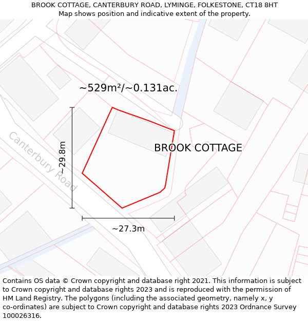 BROOK COTTAGE, CANTERBURY ROAD, LYMINGE, FOLKESTONE, CT18 8HT: Plot and title map