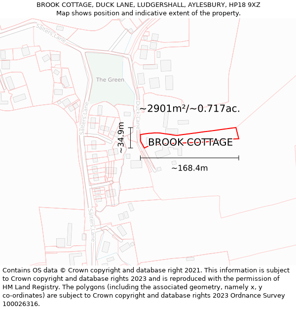 BROOK COTTAGE, DUCK LANE, LUDGERSHALL, AYLESBURY, HP18 9XZ: Plot and title map