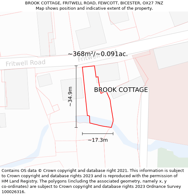 BROOK COTTAGE, FRITWELL ROAD, FEWCOTT, BICESTER, OX27 7NZ: Plot and title map