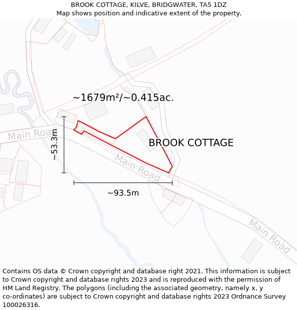 BROOK COTTAGE, KILVE, BRIDGWATER, TA5 1DZ: Plot and title map