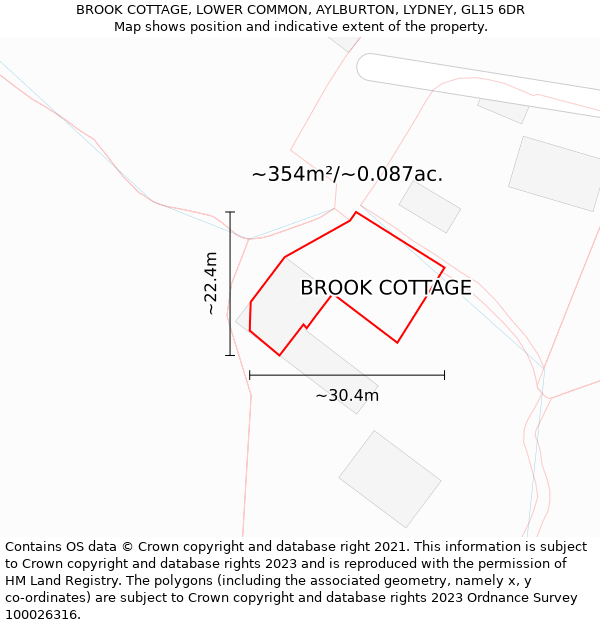 BROOK COTTAGE, LOWER COMMON, AYLBURTON, LYDNEY, GL15 6DR: Plot and title map