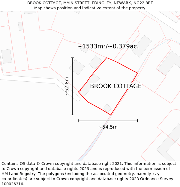 BROOK COTTAGE, MAIN STREET, EDINGLEY, NEWARK, NG22 8BE: Plot and title map