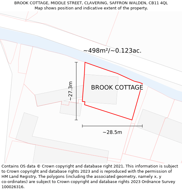 BROOK COTTAGE, MIDDLE STREET, CLAVERING, SAFFRON WALDEN, CB11 4QL: Plot and title map