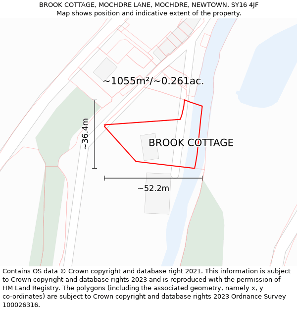 BROOK COTTAGE, MOCHDRE LANE, MOCHDRE, NEWTOWN, SY16 4JF: Plot and title map