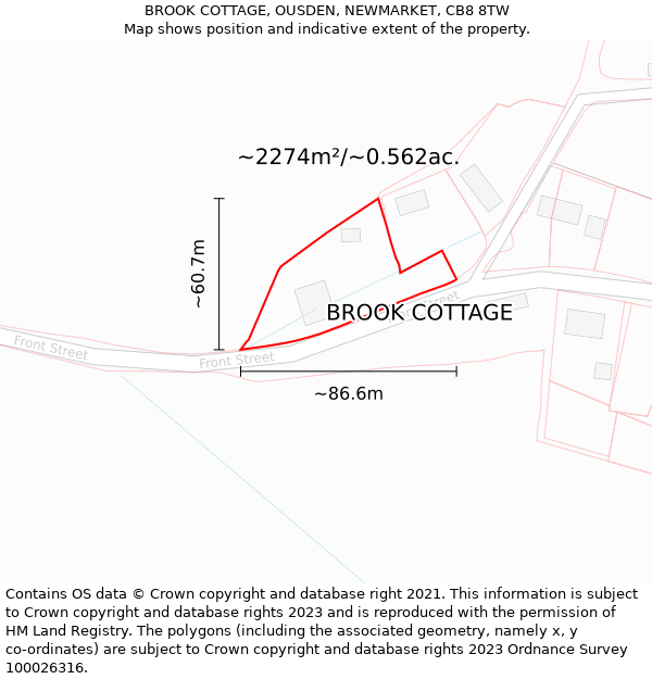 BROOK COTTAGE, OUSDEN, NEWMARKET, CB8 8TW: Plot and title map