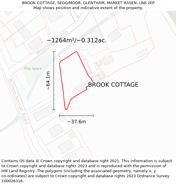 BROOK COTTAGE, SEGGIMOOR, GLENTHAM, MARKET RASEN, LN8 2EP: Plot and title map