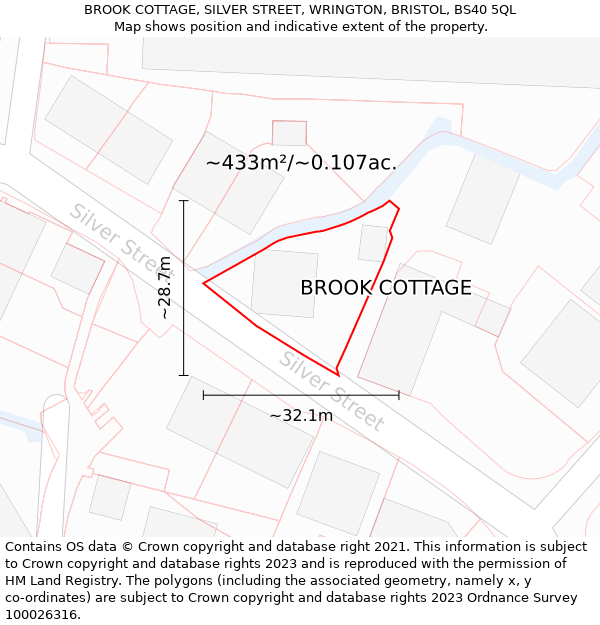 BROOK COTTAGE, SILVER STREET, WRINGTON, BRISTOL, BS40 5QL: Plot and title map