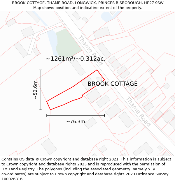 BROOK COTTAGE, THAME ROAD, LONGWICK, PRINCES RISBOROUGH, HP27 9SW: Plot and title map