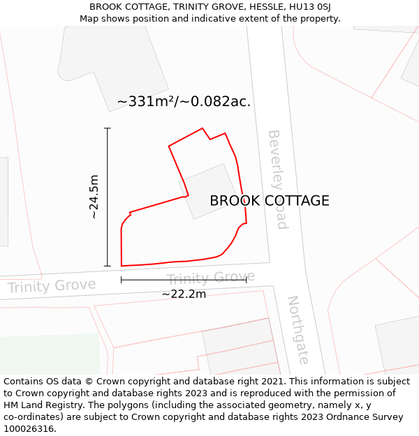 BROOK COTTAGE, TRINITY GROVE, HESSLE, HU13 0SJ: Plot and title map