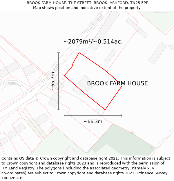 BROOK FARM HOUSE, THE STREET, BROOK, ASHFORD, TN25 5PF: Plot and title map