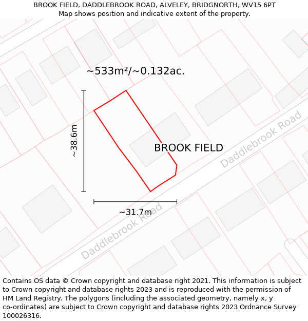 BROOK FIELD, DADDLEBROOK ROAD, ALVELEY, BRIDGNORTH, WV15 6PT: Plot and title map