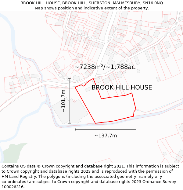 BROOK HILL HOUSE, BROOK HILL, SHERSTON, MALMESBURY, SN16 0NQ: Plot and title map