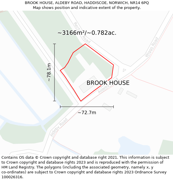 BROOK HOUSE, ALDEBY ROAD, HADDISCOE, NORWICH, NR14 6PQ: Plot and title map