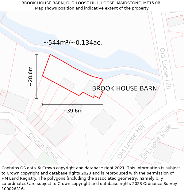 BROOK HOUSE BARN, OLD LOOSE HILL, LOOSE, MAIDSTONE, ME15 0BL: Plot and title map