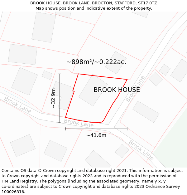BROOK HOUSE, BROOK LANE, BROCTON, STAFFORD, ST17 0TZ: Plot and title map