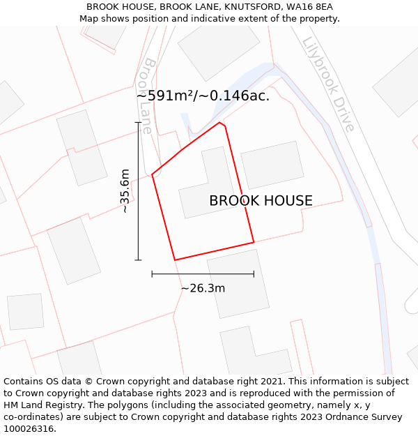 BROOK HOUSE, BROOK LANE, KNUTSFORD, WA16 8EA: Plot and title map