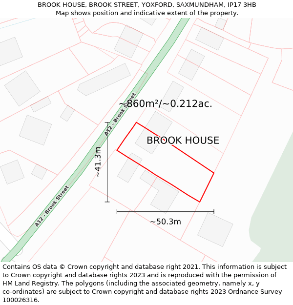 BROOK HOUSE, BROOK STREET, YOXFORD, SAXMUNDHAM, IP17 3HB: Plot and title map