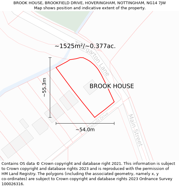 BROOK HOUSE, BROOKFIELD DRIVE, HOVERINGHAM, NOTTINGHAM, NG14 7JW: Plot and title map