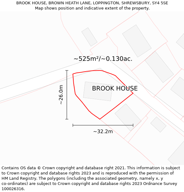 BROOK HOUSE, BROWN HEATH LANE, LOPPINGTON, SHREWSBURY, SY4 5SE: Plot and title map